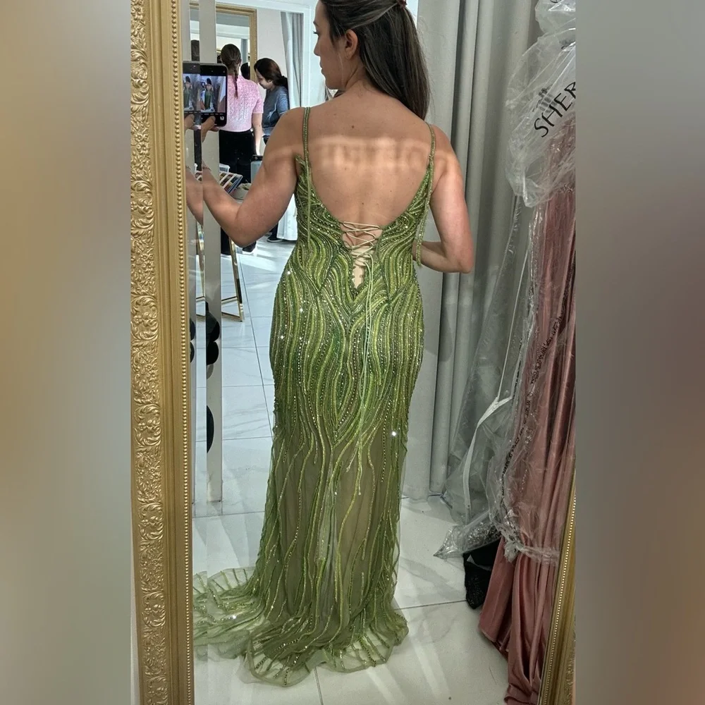Green beaded prom dress, formal dress, pageant gown 
Size 8, M - Picture 4 of 4